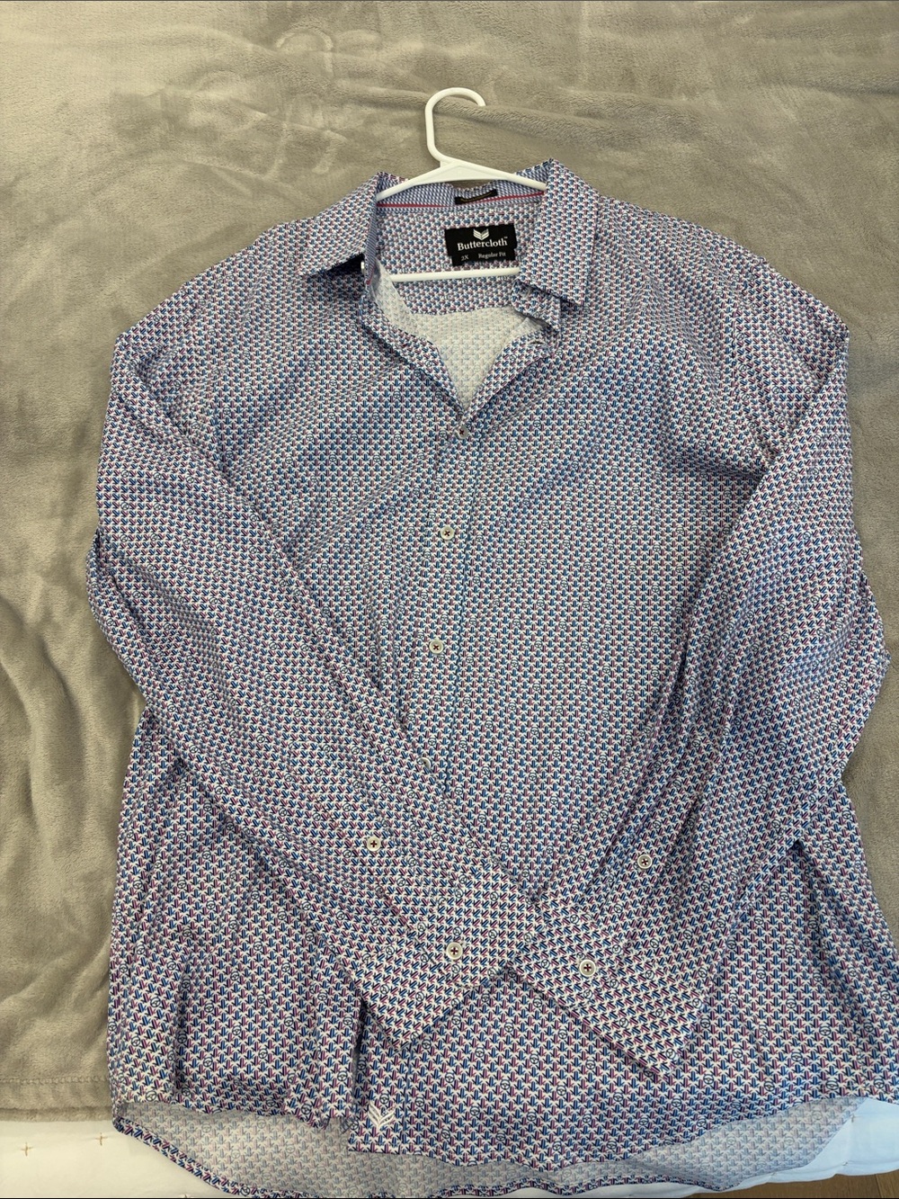 Bertolini Blue and Red Geo-Print Long Sleeve Dress Shirt